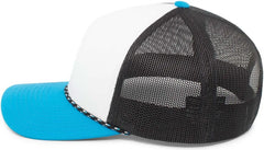 Pacific Headwear 104BR Trucker Snapback Braid Cap - White Navy Panther Teal - White Navy Panther Teal / 7’’ - 7 7/8’’