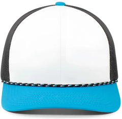 Pacific Headwear 104BR Trucker Snapback Braid Cap - White Navy Panther Teal - White Navy Panther Teal / 7’’ - 7 7/8’’
