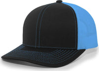 Pacific Headwear 104C Trucker Snapback Cap - Black Neon Blue - Black Blue / 7’’ - 7 7/8’’