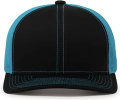 Pacific Headwear 104C Trucker Snapback Cap - Black Neon Blue - Black Blue / 7’’ - 7 7/8’’