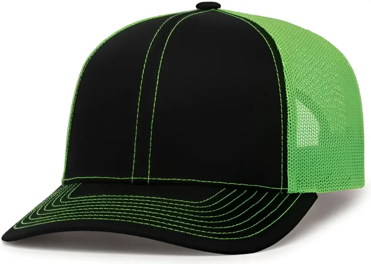 Pacific Headwear 104C Trucker Snapback Cap - Black Neon Green Black - Black Neon Green Black / XL