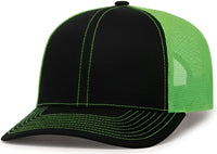 Pacific Headwear 104C Trucker Snapback Cap - Black Neon Green Black - Black Neon Green Black / XL