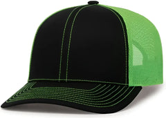 Pacific Headwear 104C Trucker Snapback Cap - Black Neon Green Black - Black Neon Green Black / XL