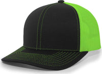Pacific Headwear 104C Trucker Snapback Cap - Black Neon Green - Black Green / 7’’ - 7 7/8’’