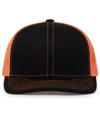 Pacific Headwear 104C Trucker Snapback Cap - Black Neon Orange Black - Black Neon Orange Black / XL