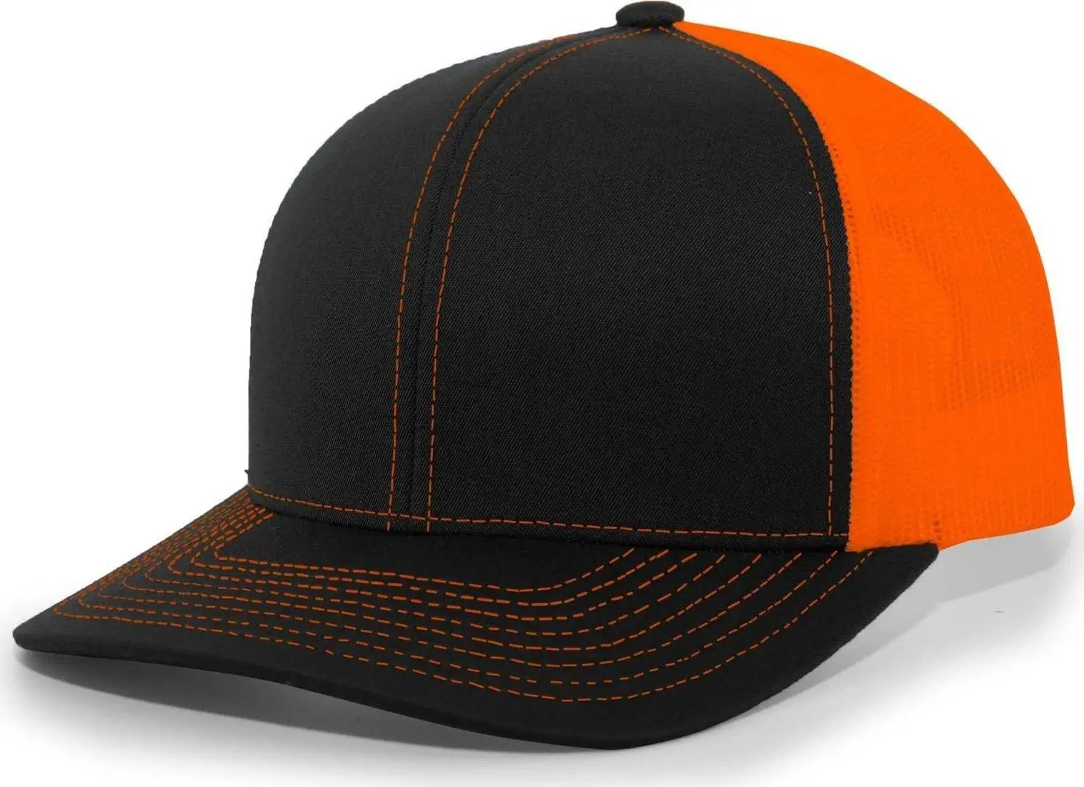 Pacific Headwear 104C Trucker Snapback Cap - Black Neon Orange - Black Orange / 7’’ - 7 7/8’’