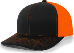 Pacific Headwear 104C Trucker Snapback Cap - Black Neon Orange - Black Orange / 7’’ - 7 7/8’’