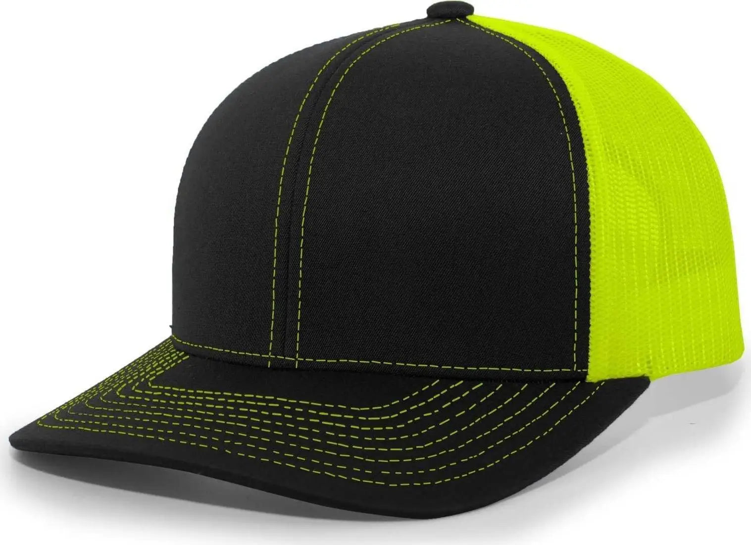 Pacific Headwear 104C Trucker Snapback Cap - Black Neon Yellow - Black Yellow / 7’’ - 7 7/8’’