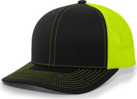 Pacific Headwear 104C Trucker Snapback Cap - Black Neon Yellow - Black Yellow / 7’’ - 7 7/8’’
