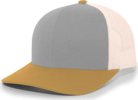 Pacific Headwear 104C Trucker Snapback Cap - Heather Grey Amber Gold Beige - Gray Ivory / 7’’ - 7 7/8’’