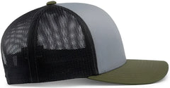 Pacific Headwear 104C Trucker Snapback Cap - Heather Grey Lt Charcoal Moss Green - Heather Grey Lt Charcoal Moss Green