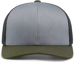 Pacific Headwear 104C Trucker Snapback Cap - Heather Grey Lt Charcoal Moss Green - Heather Grey Lt Charcoal Moss Green