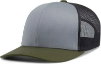 Pacific Headwear 104C Trucker Snapback Cap - Heather Grey Lt Charcoal Moss Green - Heather Grey Lt Charcoal Moss Green