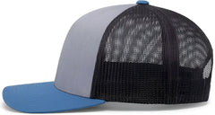 Pacific Headwear 104C Trucker Snapback Cap - Heather Grey Lt Charcoal Ocean Blue - Heather Grey Lt Charcoal Ocean Blue