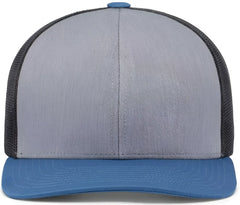 Pacific Headwear 104C Trucker Snapback Cap - Heather Grey Lt Charcoal Ocean Blue - Heather Grey Lt Charcoal Ocean Blue