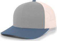 Pacific Headwear 104C Trucker Snapback Cap - Heather Grey Ocean Blue Beige - Gray Ivory / 7’’ - 7 7/8’’