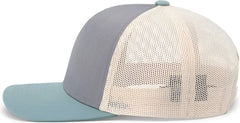 Pacific Headwear 104C Trucker Snapback Cap - Heather Grey Smoke Blue Beige - Gray Ivory / 7’’ - 7 7/8’’