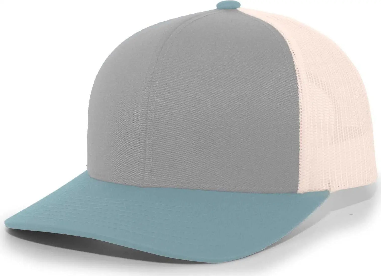 Pacific Headwear 104C Trucker Snapback Cap - Heather Grey Smoke Blue Beige - Gray Ivory / 7’’ - 7 7/8’’