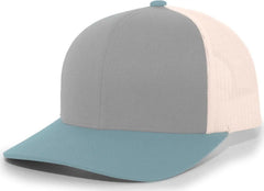Pacific Headwear 104C Trucker Snapback Cap - Heather Grey Smoke Blue Beige - Gray Ivory / 7’’ - 7 7/8’’