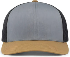 Pacific Headwear 104C Trucker Snapback Cap - HeatherGrey LtCharcoal AmberGo - Gray Dark Gray / 7’’ - 7 7/8’’