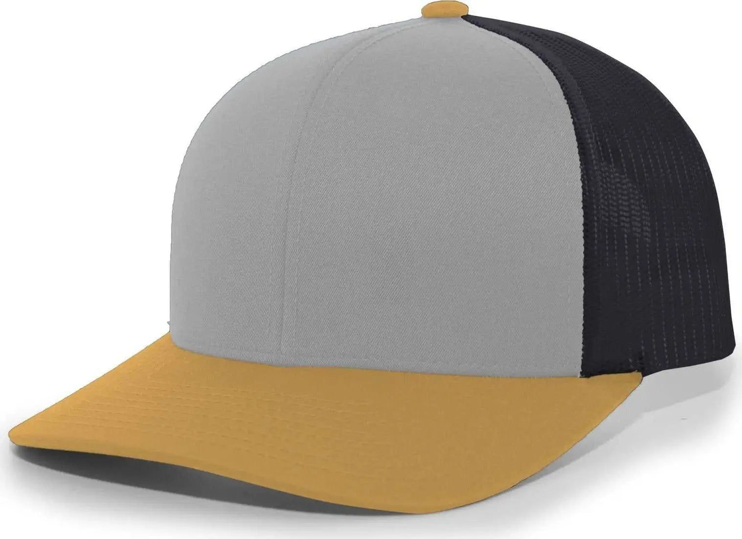 Pacific Headwear 104C Trucker Snapback Cap - HeatherGrey LtCharcoal AmberGo - Gray Dark Gray / 7’’ - 7 7/8’’