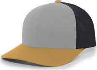 Pacific Headwear 104C Trucker Snapback Cap - HeatherGrey LtCharcoal AmberGo - Gray Dark Gray / 7’’ - 7 7/8’’