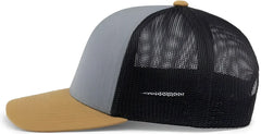Pacific Headwear 104C Trucker Snapback Cap - HeatherGrey LtCharcoal AmberGo - Gray Dark Gray / 7’’ - 7 7/8’’