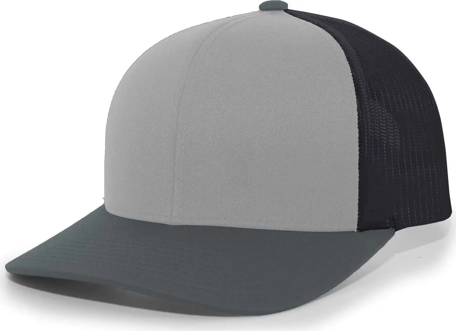 Pacific Headwear 104C Trucker Snapback Cap - HeatherGrey LtCharcoal LtCharc - Gray Dark Gray / 7’’ - 7 7/8’’