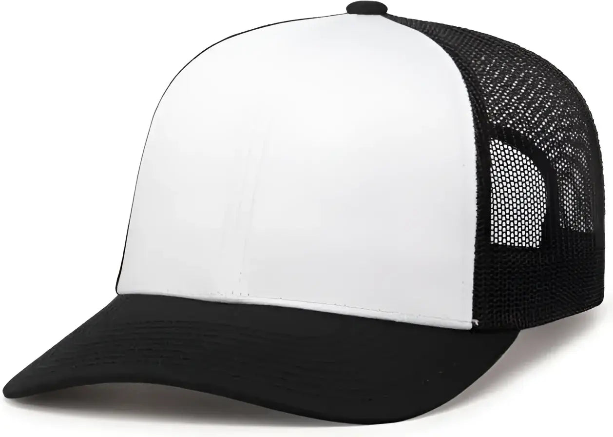 Pacific Headwear 104C Trucker Snapback Cap - White Black - White Black / 7’’ - 7 7/8’’