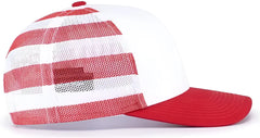 Pacific Headwear 104P Printed Trucker Cap - White USa Red - White Usa Red / 7’’ - 7 7/8’’