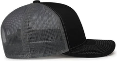 Pacific Headwear 104S Contrast Stitch Snapback Trucker Cap - Black Graphite Black - Black Dark Gray / 7’’ - 7 7/8’’
