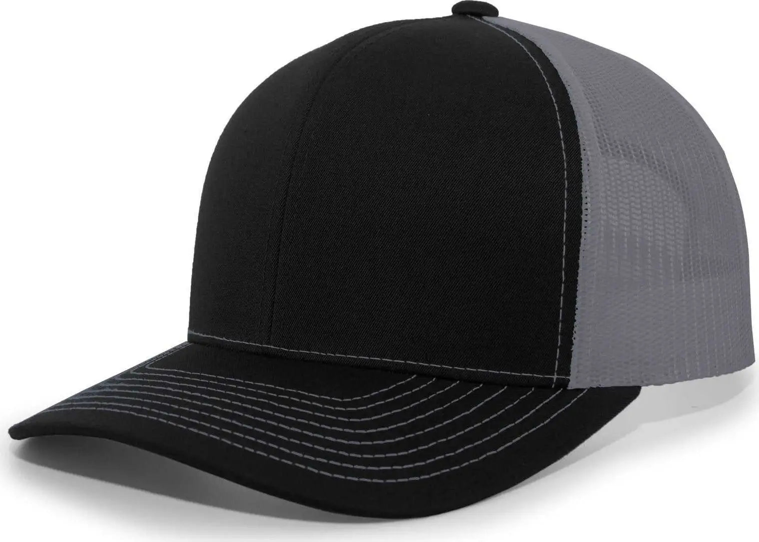 Pacific Headwear 104S Contrast Stitch Snapback Trucker Cap - Black Graphite Black - Black Dark Gray / 7’’ - 7 7/8’’