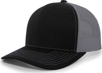 Pacific Headwear 104S Contrast Stitch Snapback Trucker Cap - Black Graphite Black - Black Dark Gray / 7’’ - 7 7/8’’
