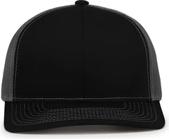 Pacific Headwear 104S Contrast Stitch Snapback Trucker Cap - Black Graphite Black - Black Dark Gray / 7’’ - 7 7/8’’