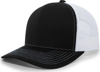 Pacific Headwear 104S Contrast Stitch Snapback Trucker Cap - Black White Black - Black White / 7’’ - 7 7/8’’