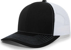 Pacific Headwear 104S Contrast Stitch Snapback Trucker Cap - Black White Black - Black White / 7’’ - 7 7/8’’
