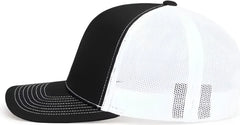 Pacific Headwear 104S Contrast Stitch Snapback Trucker Cap - Black White Black - Black White / 7’’ - 7 7/8’’