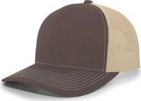 Pacific Headwear 104S Contrast Stitch Snapback Trucker Cap - Brown Khaki Brown - Brown Khaki / 7’’ - 7 7/8’’
