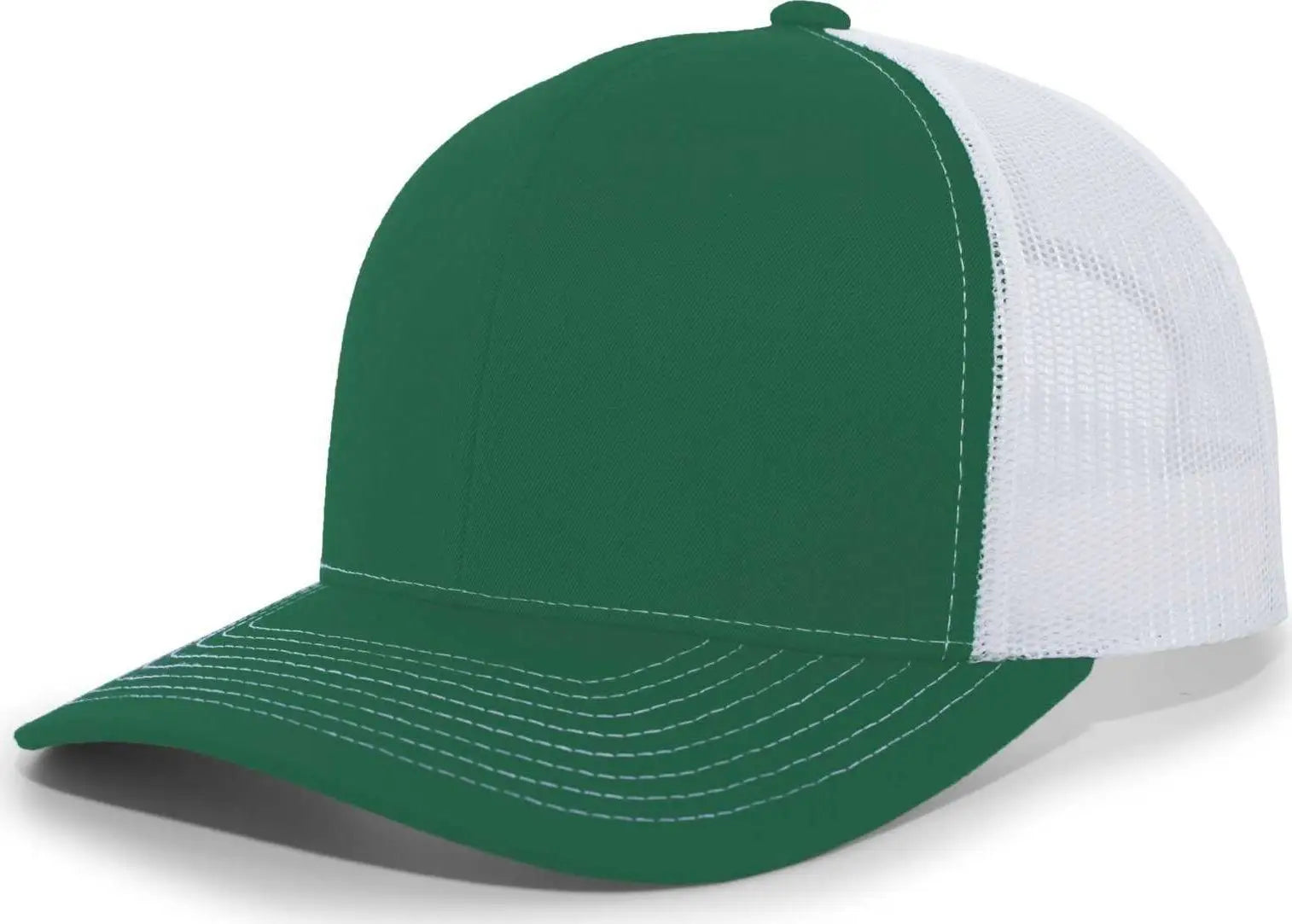 Pacific Headwear 104S Contrast Stitch Snapback Trucker Cap - Dark Green White Dark Green - Forest White / 7’’ - 7 7/8’’