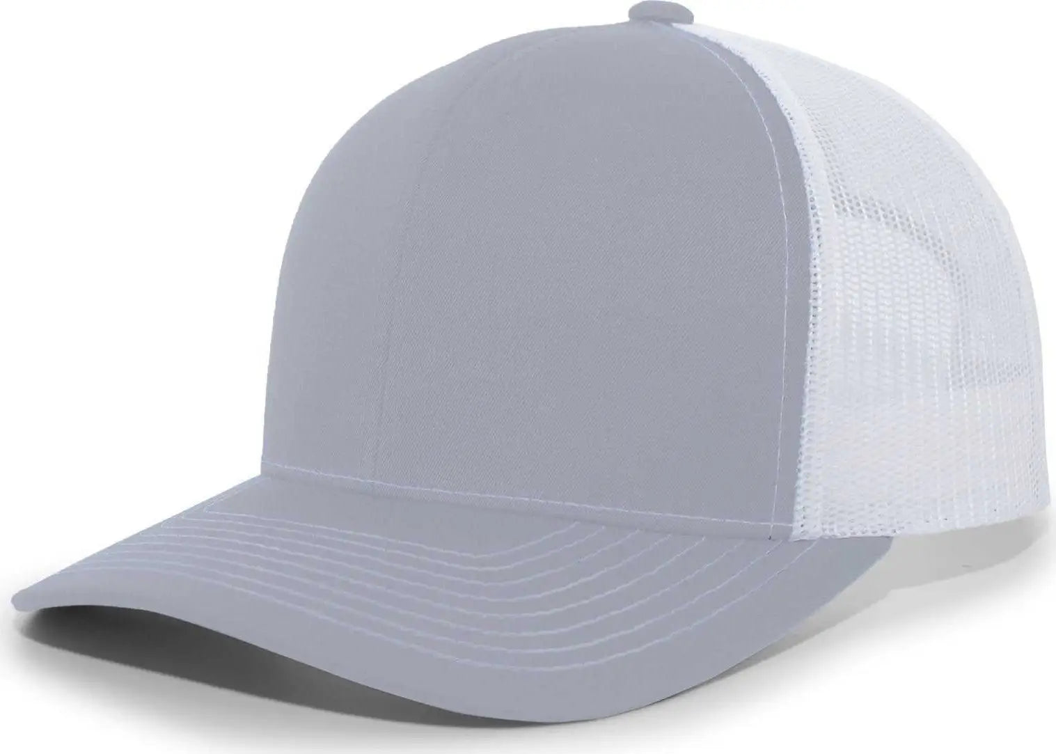Pacific Headwear 104S Contrast Stitch Snapback Trucker Cap - Heather Grey White Heather Gr - Gray White / 7’’ - 7 7/8’’