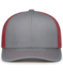 Pacific Headwear 104S Contrast Stitch Snapback Trucker Cap - HeatherGrey Red Heather Grey - Gray Red / 7’’ - 7 7/8’’