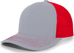 Pacific Headwear 104S Contrast Stitch Snapback Trucker Cap - HeatherGrey Red Heather Grey - Gray Red / 7’’ - 7 7/8’’