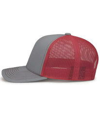 Pacific Headwear 104S Contrast Stitch Snapback Trucker Cap - HeatherGrey Red Heather Grey - Gray Red / 7’’ - 7 7/8’’