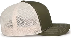 Pacific Headwear 104S Contrast Stitch Snapback Trucker Cap - MossGreen Beige MossGreen - Green Ivory / 7’’ - 7 7/8’’