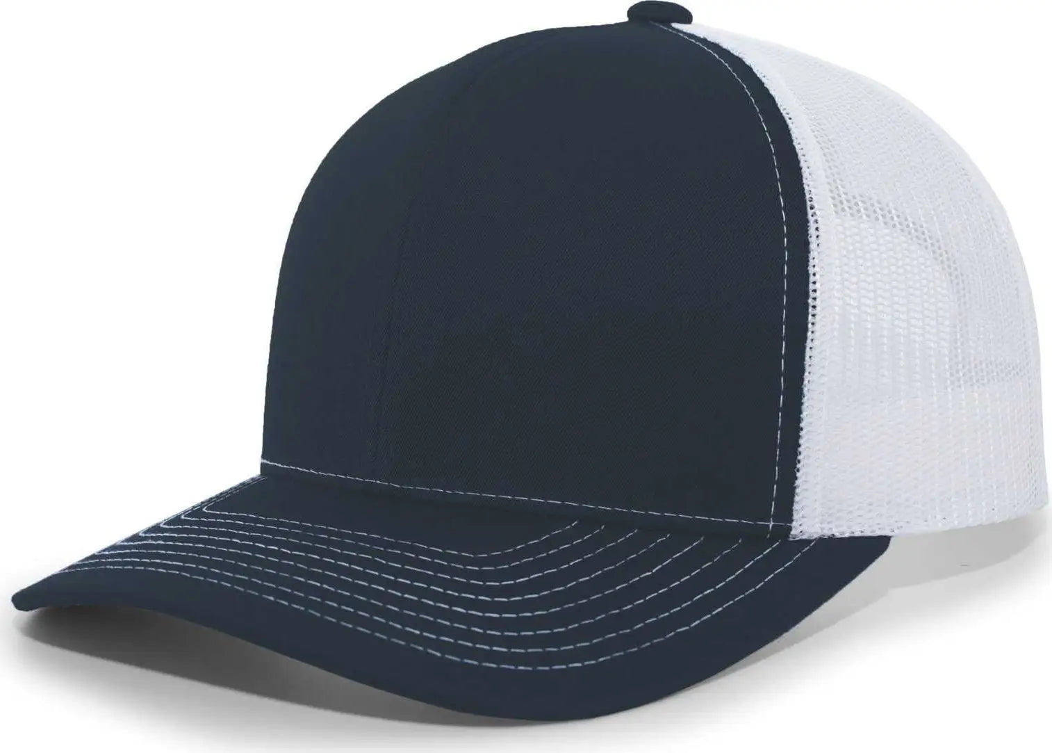 Pacific Headwear 104S Contrast Stitch Snapback Trucker Cap - Navy White Navy - Navy White / 7’’ - 7 7/8’’