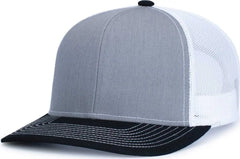 Pacific Headwear 104S Contrast Stitch Trucker Snapback - Heather Grey White Black - Gray White / 7’’ 7 7/8’’