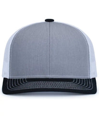 Pacific Headwear 104S Contrast Stitch Trucker Snapback - Heather Grey White Black - Gray White / 7’’ 7 7/8’’