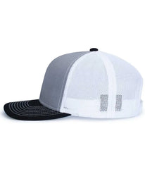 Pacific Headwear 104S Contrast Stitch Trucker Snapback - Heather Grey White Black - Gray White / 7’’ 7 7/8’’