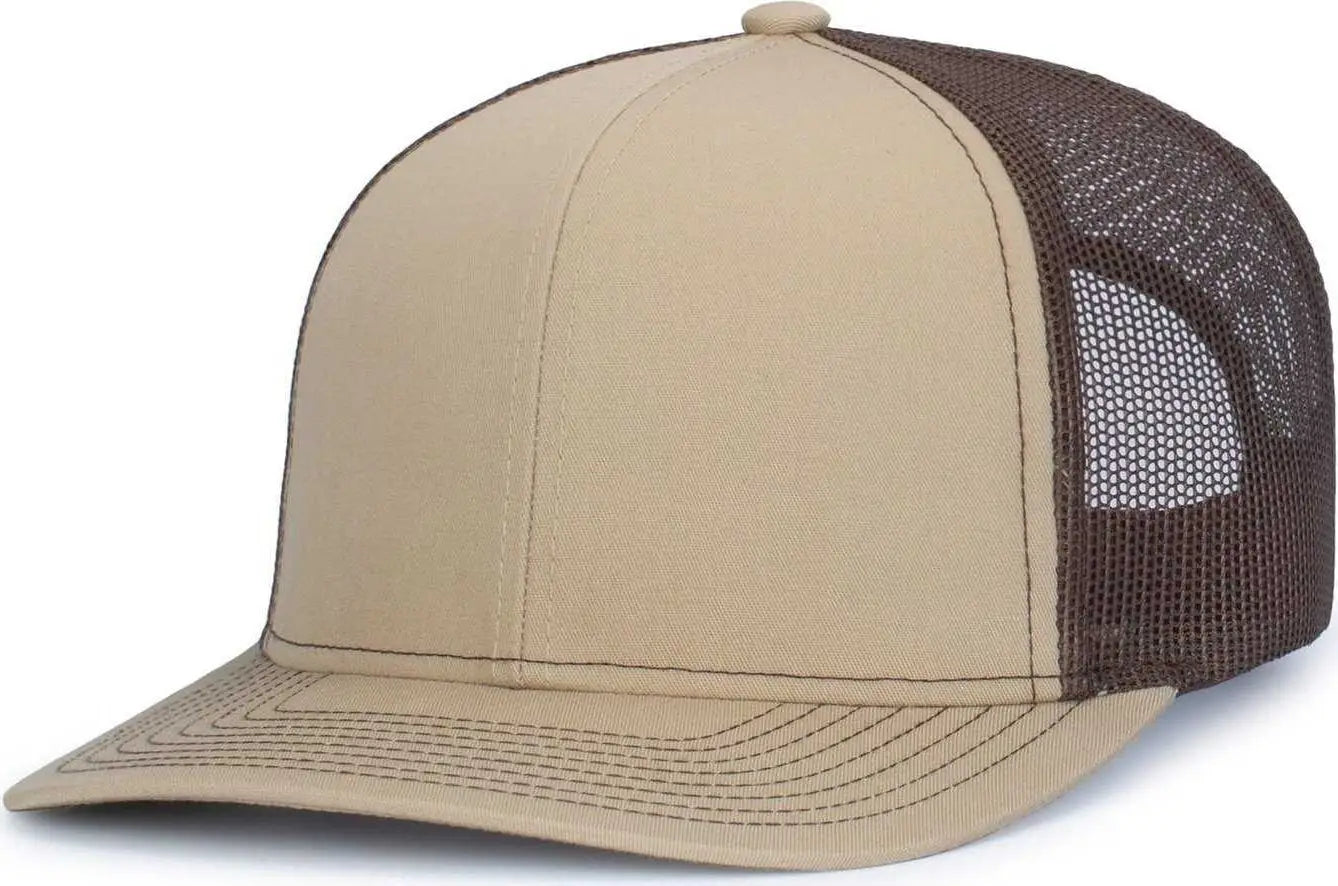 Pacific Headwear 104S Contrast Stitch Trucker Snapback - Khaki Brown Khaki - Khaki Brown / 7’’ 7 7/8’’