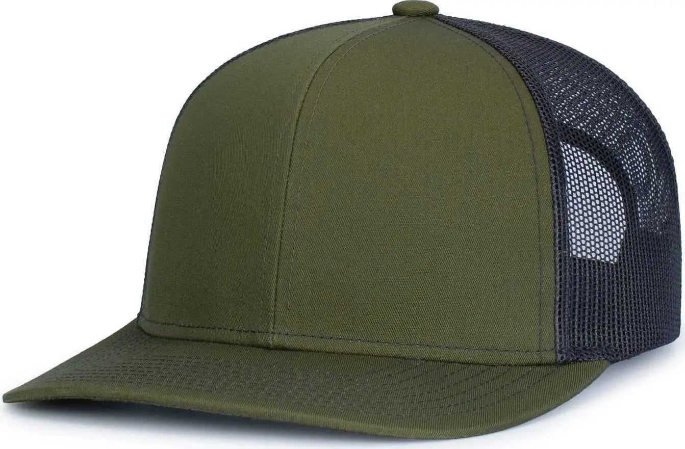 Pacific Headwear 104S Contrast Stitch Trucker Snapback - Moss Lt Charcoal Moss - Olive Gray / 7’’ 7 7/8’’